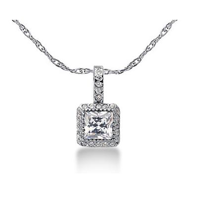 Prong Set Princess diamond with side stone Pendant Setting in 14K White Gold